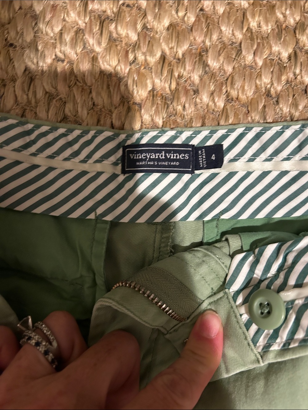 Vineyard Vines Light Green Chino Shorts with Striped Waistband